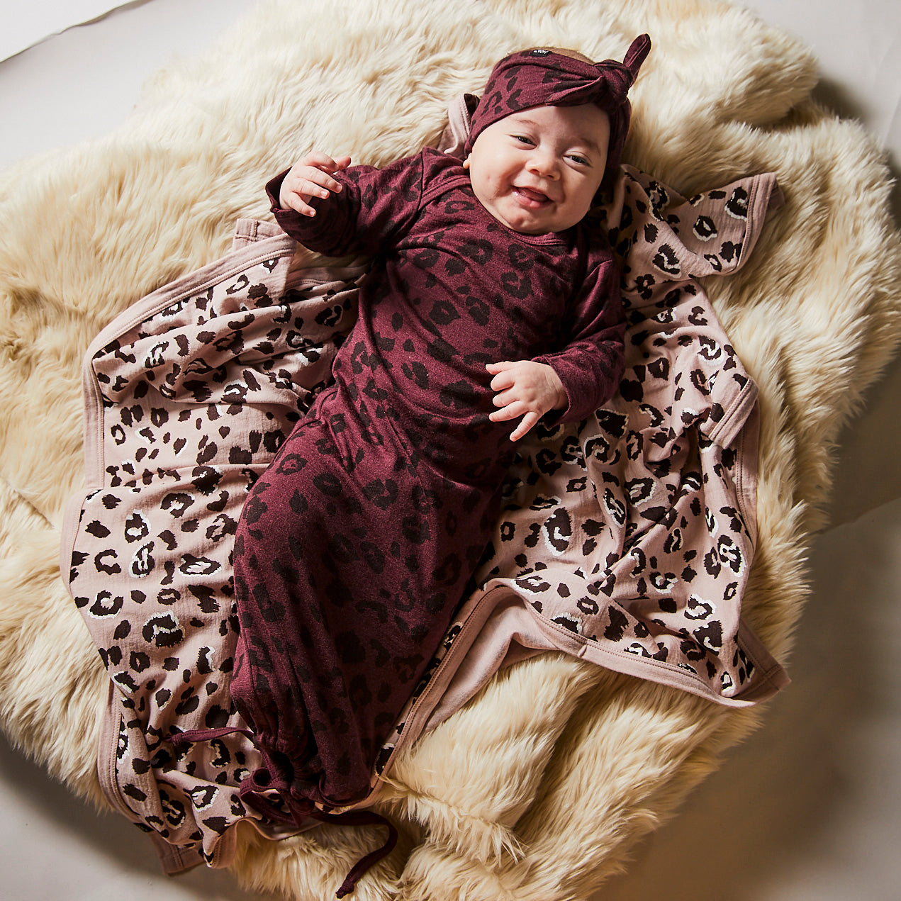 NEWCOMER BABY GOWN-Mulberry Cheetah, 0-3 months