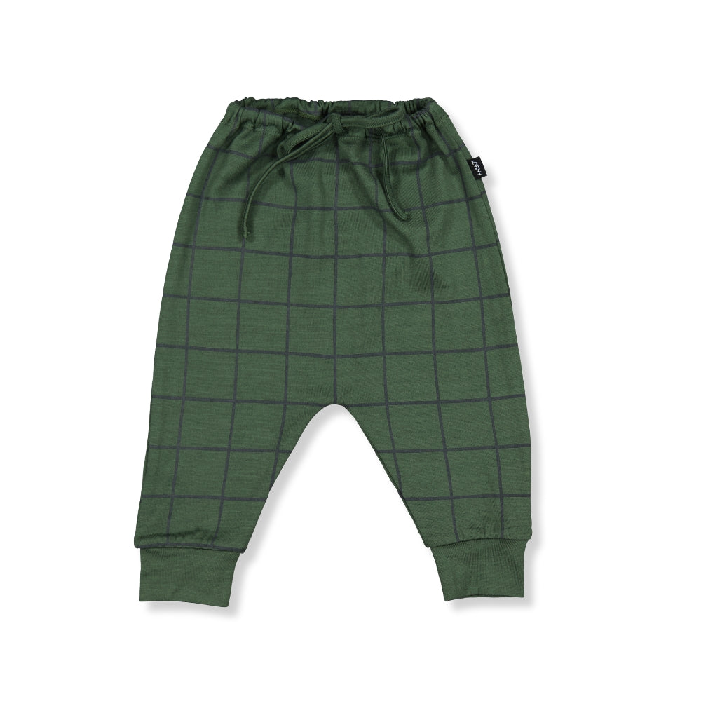 Asher Dropcrotch Pants, Forest Check Merino Wool Baby Pant