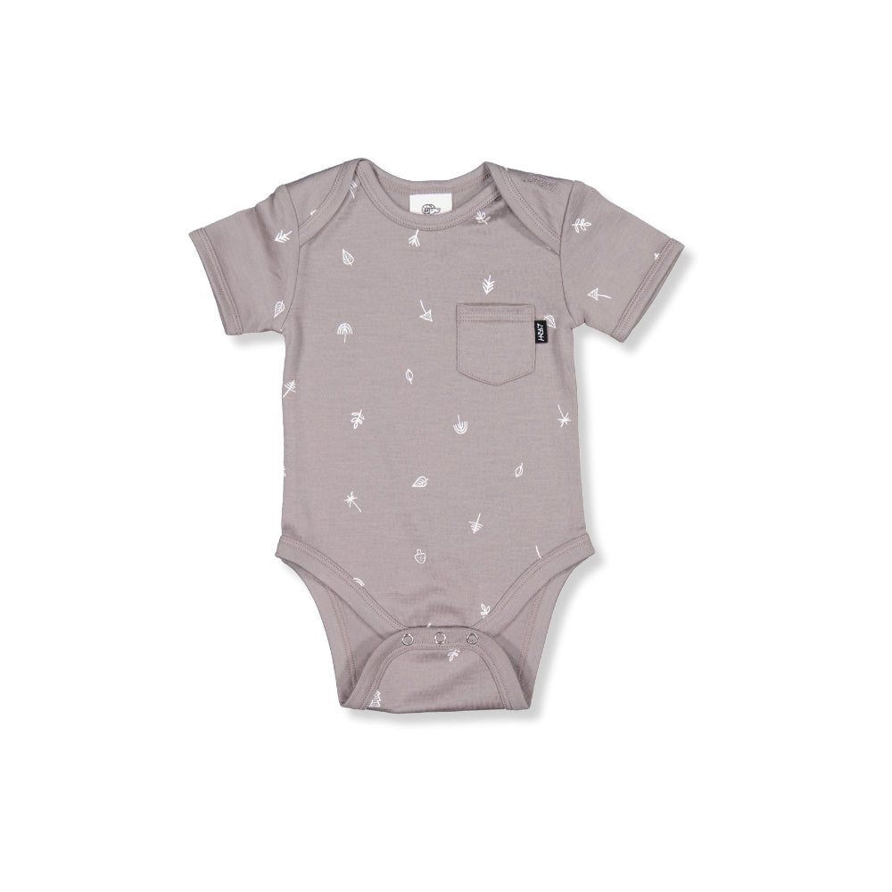 EZRA SHORTSLEEVE BODYSUIT- Taupe Nature, 3-6 months + 6-12 months