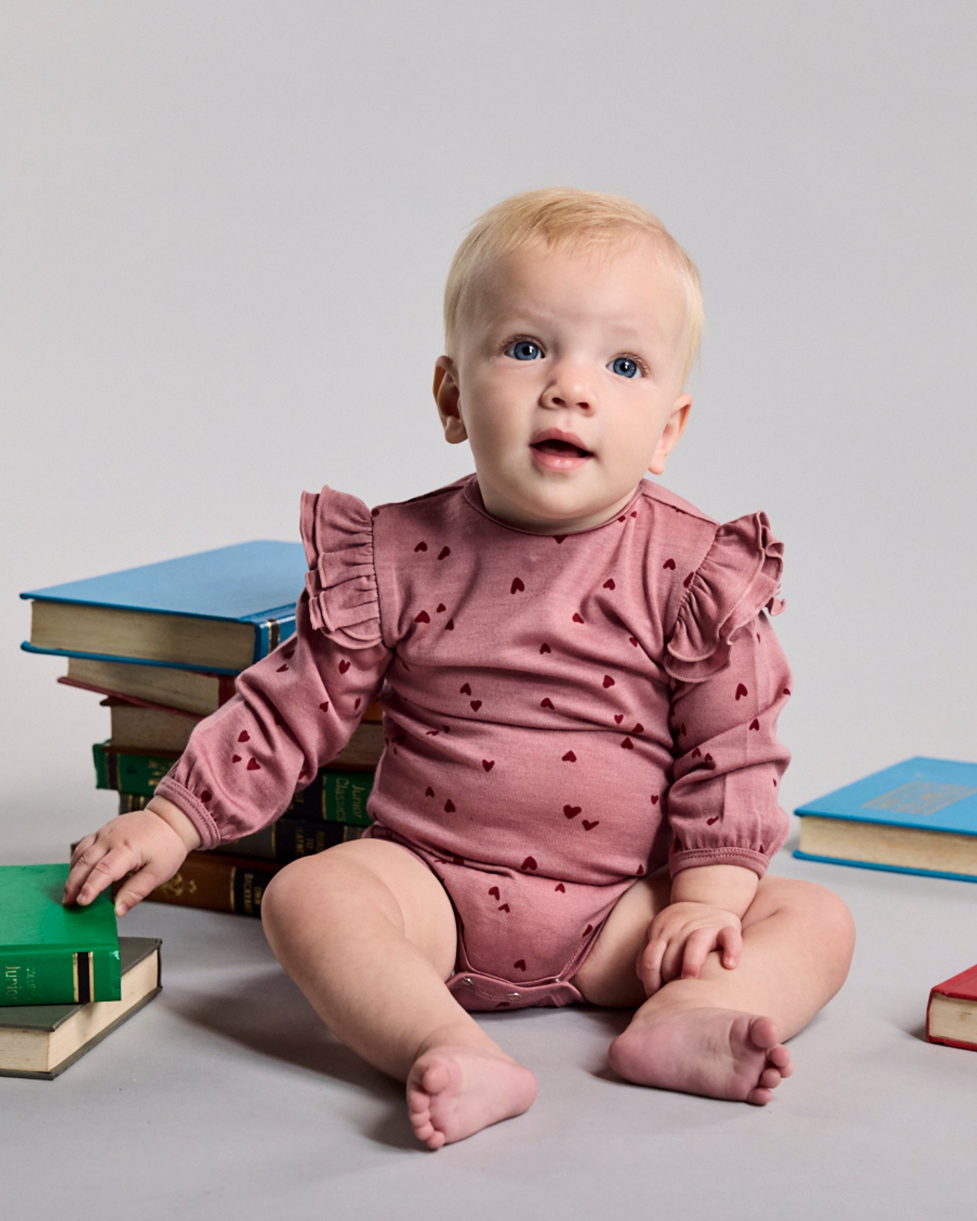 Luna Bodysuit - 100% Merino Wool - Rose Miniheart