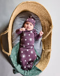 Newcomer Baby Gown - 100% Merino Wool - Plum Daisy