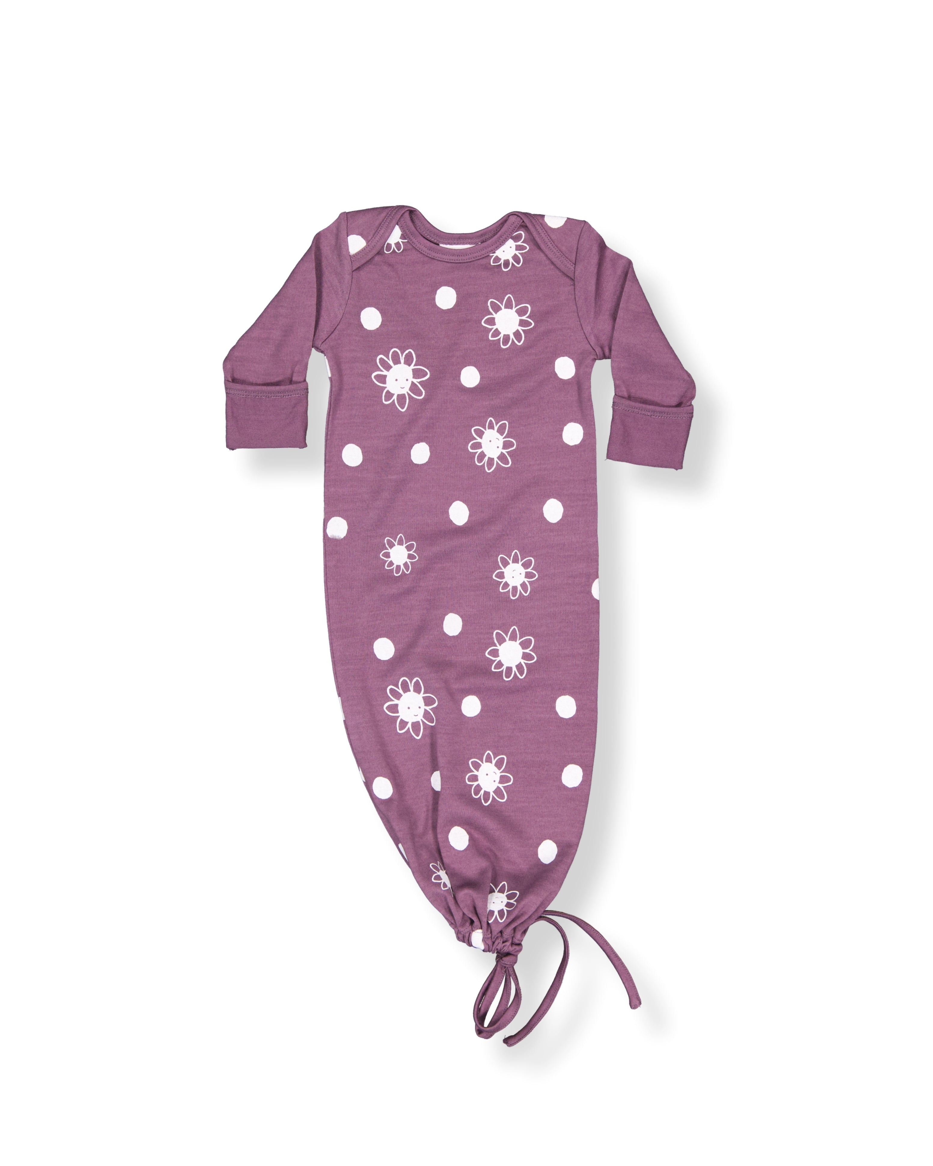 Newcomer Baby Gown - 100% Merino Wool - Plum Daisy