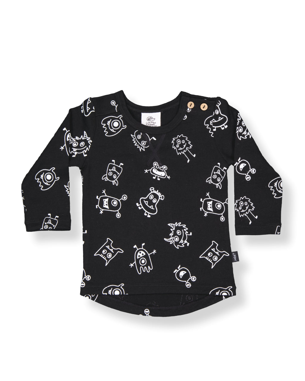 Wyatt Long Sleeve Top - 100% Merino Wool, Black Monsters
