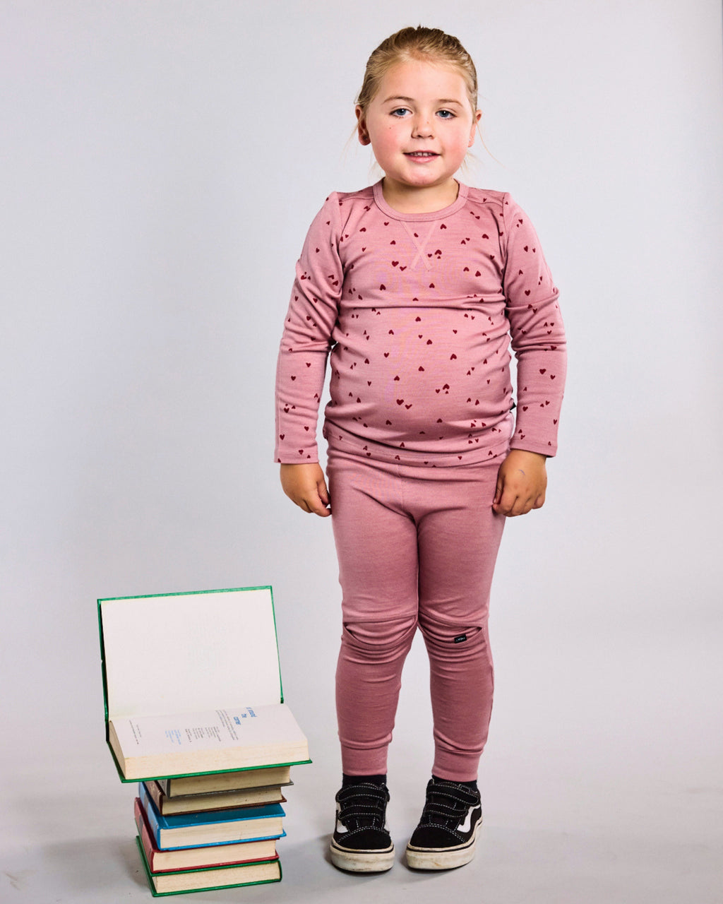 Wyatt Long Sleeve Top - 100% Merino Wool, Rose Mini Heart