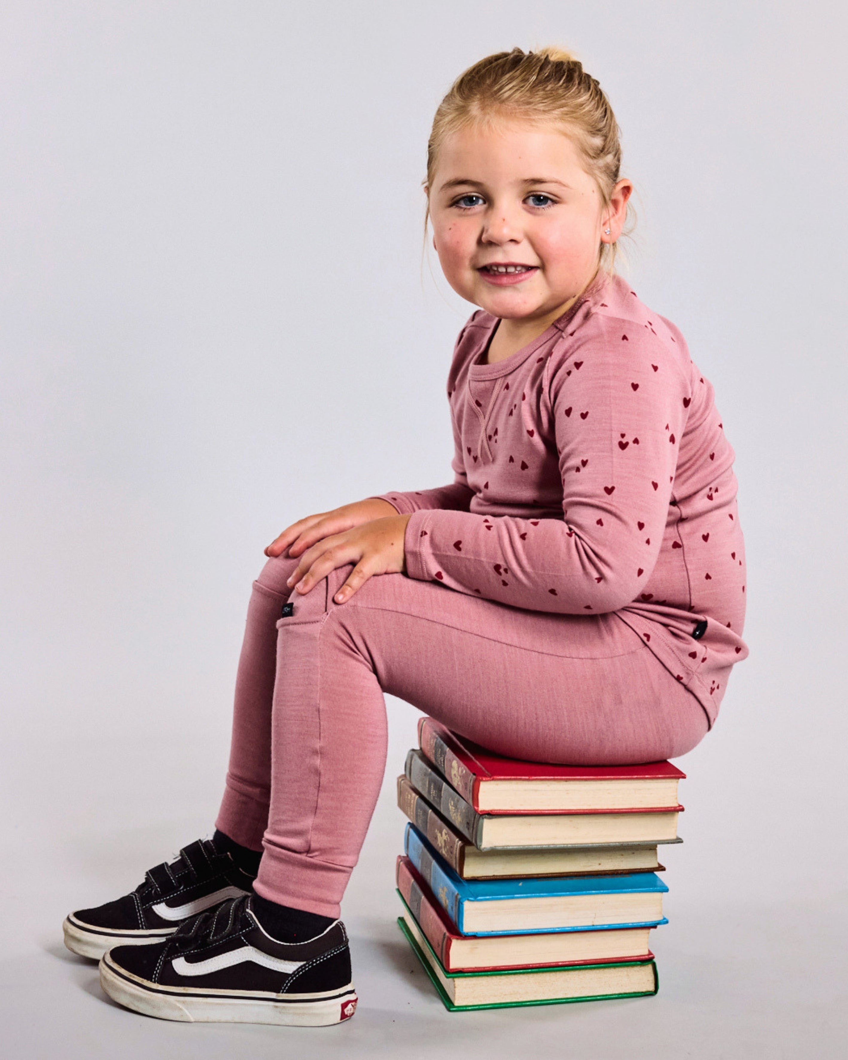 Wyatt Long Sleeve Top - 100% Merino Wool, Rose Mini Heart