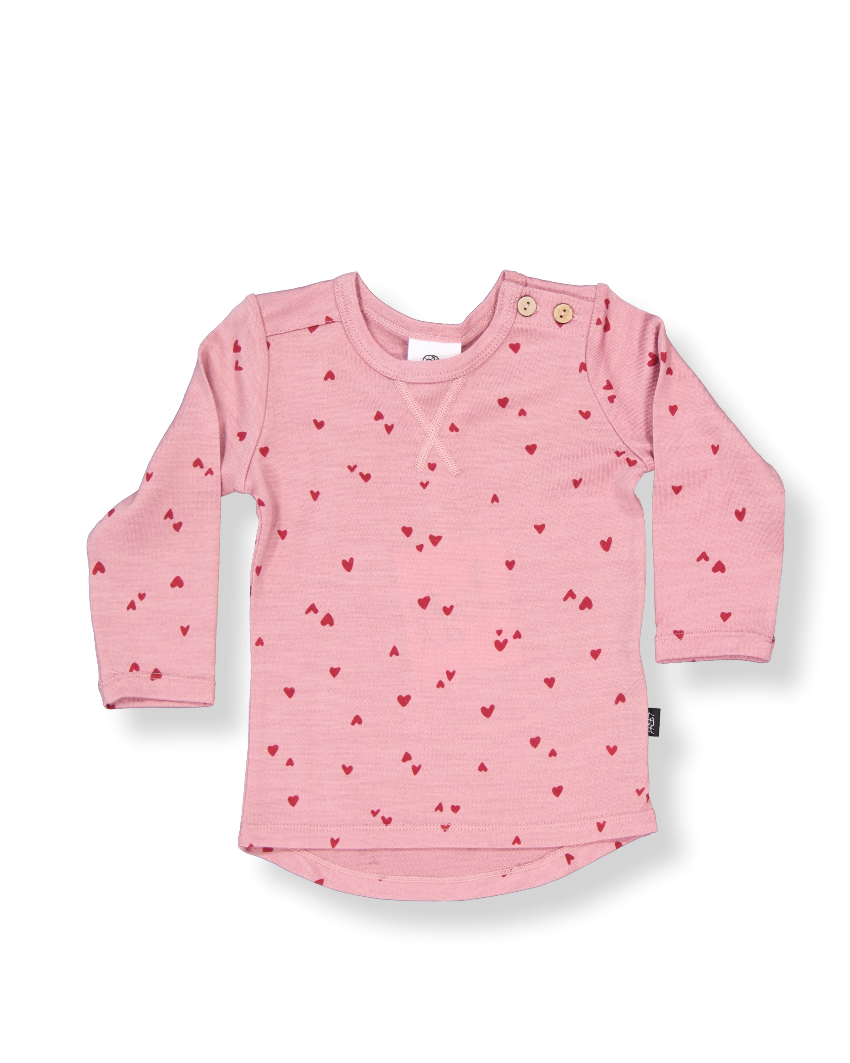 Wyatt Long Sleeve Top - 100% Merino Wool, Rose Mini Heart