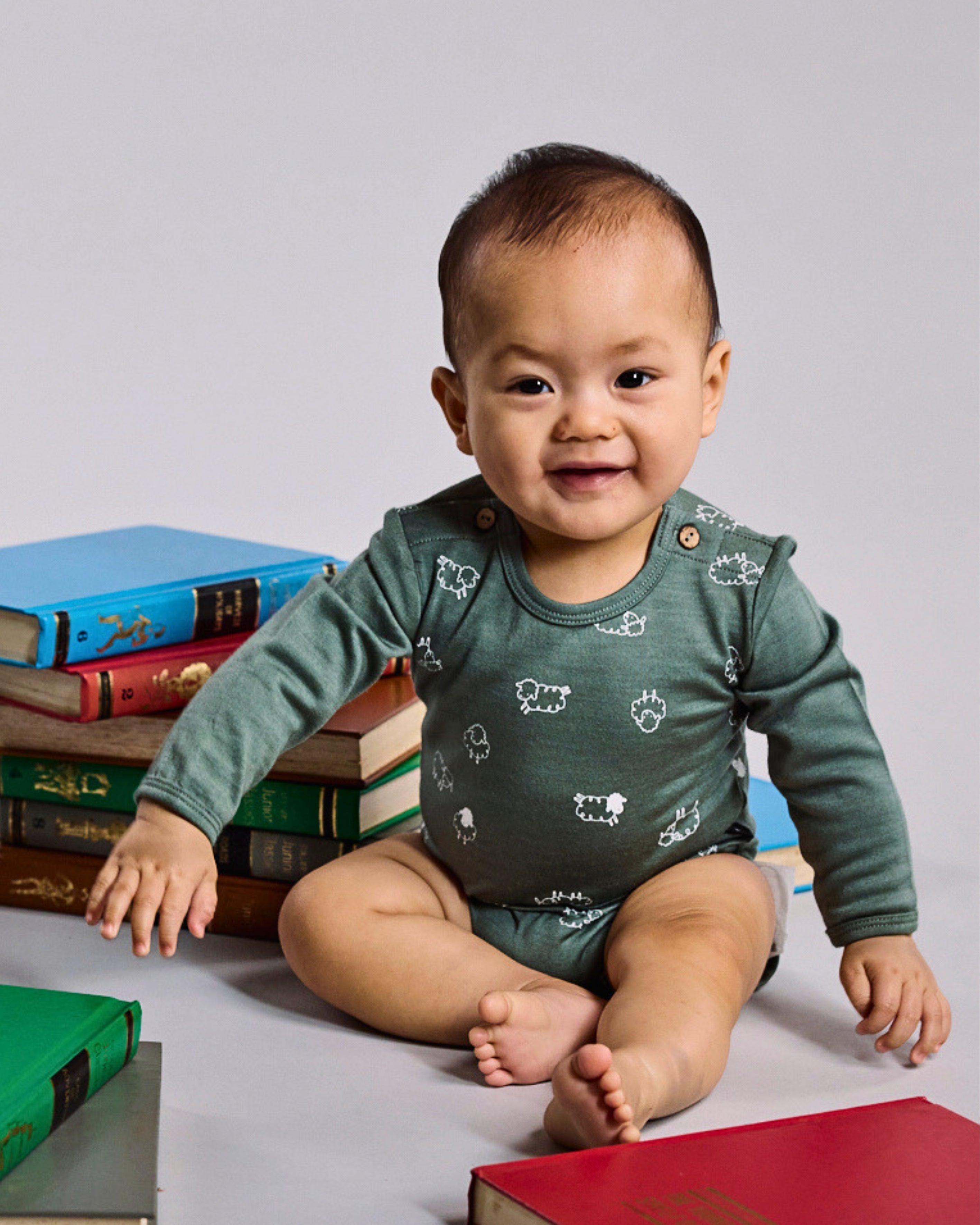 Riley Bodysuit - 100% Merino Wool, Fern Flock