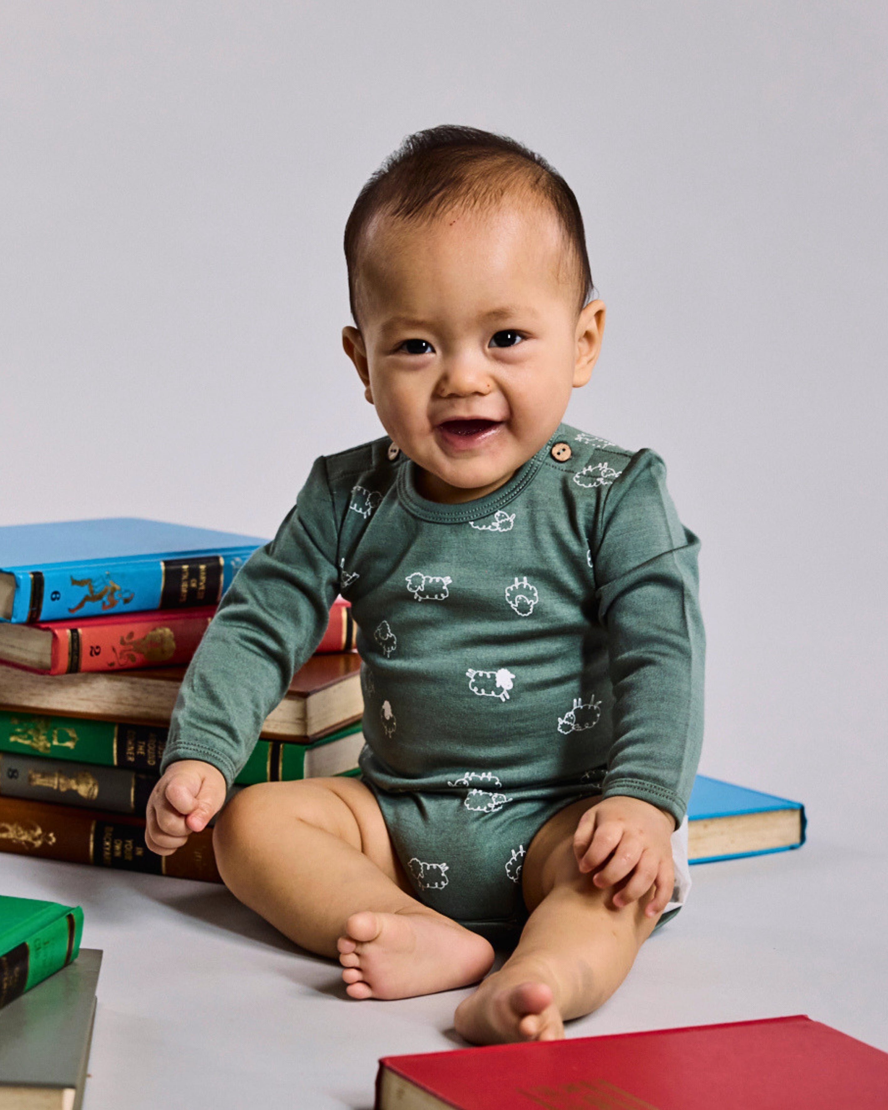 Riley Bodysuit - 100% Merino Wool, Fern Flock