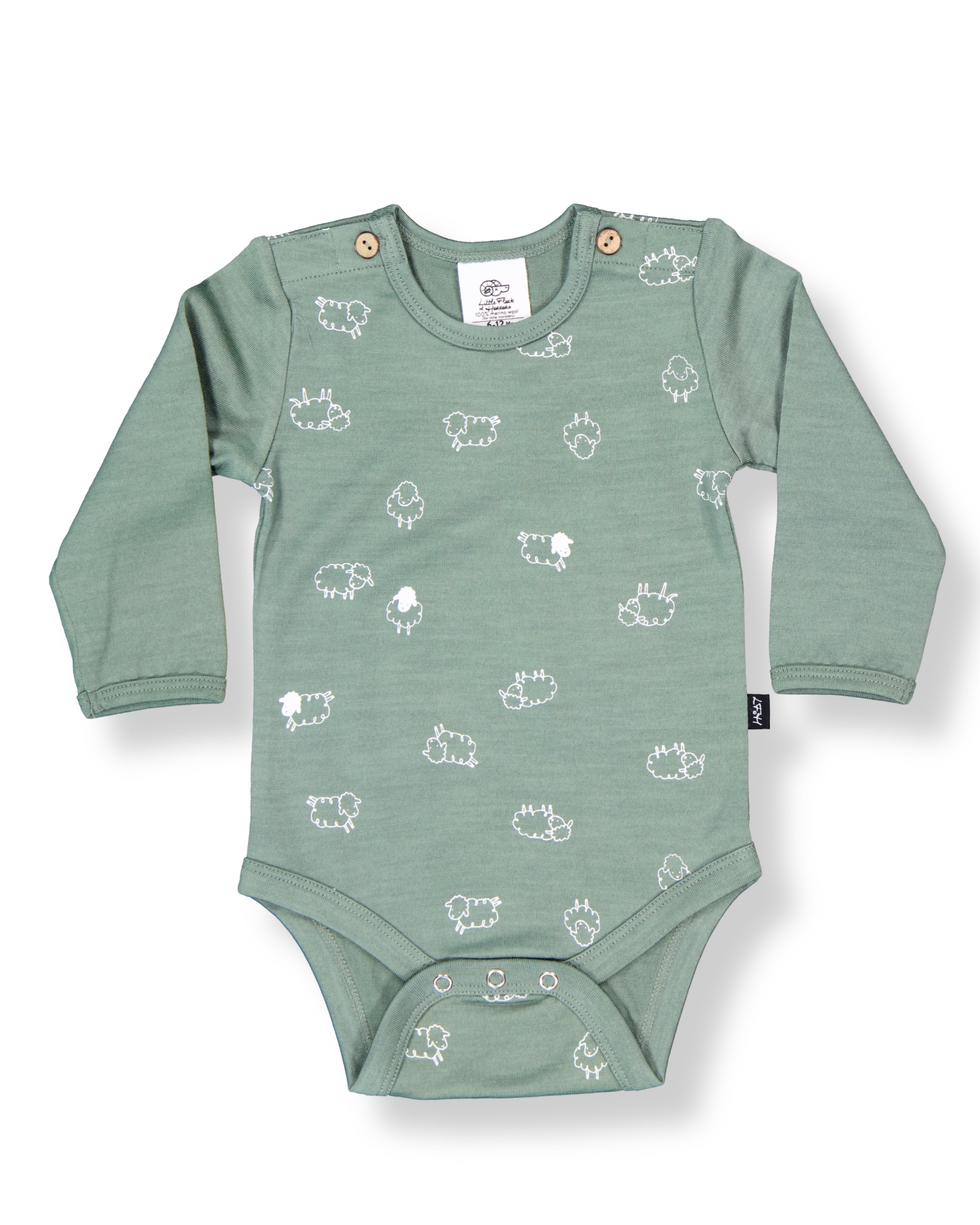 Riley Bodysuit - 100% Merino Wool, Fern Flock