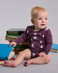 Riley Bodysuit - 100% Merino Wool, Plum Daisy