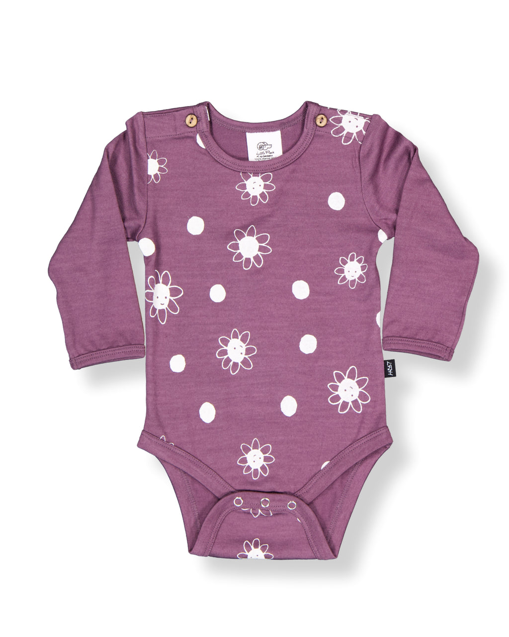 Riley Bodysuit - 100% Merino Wool, Plum Daisy