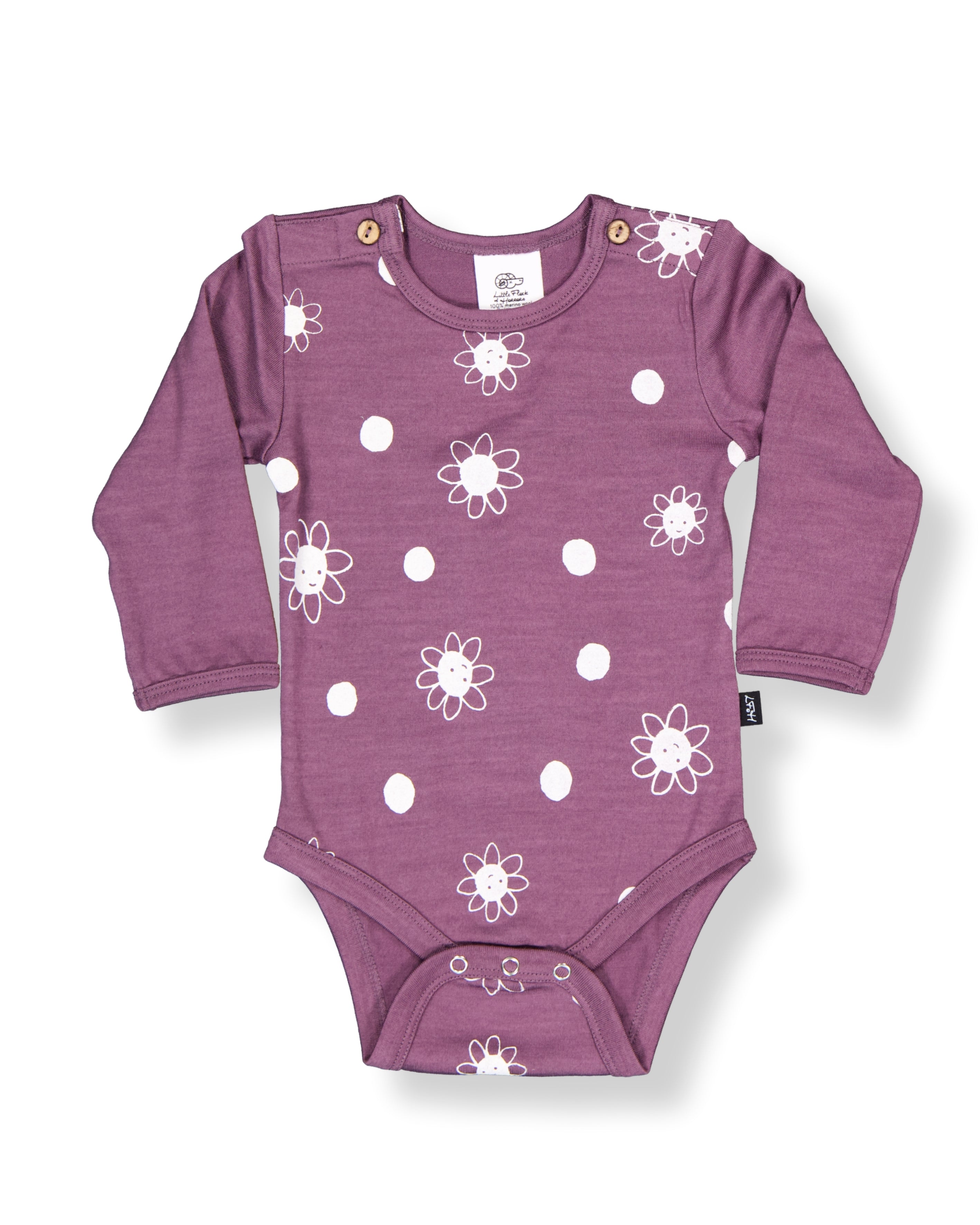 Riley Bodysuit - 100% Merino Wool, Plum Daisy