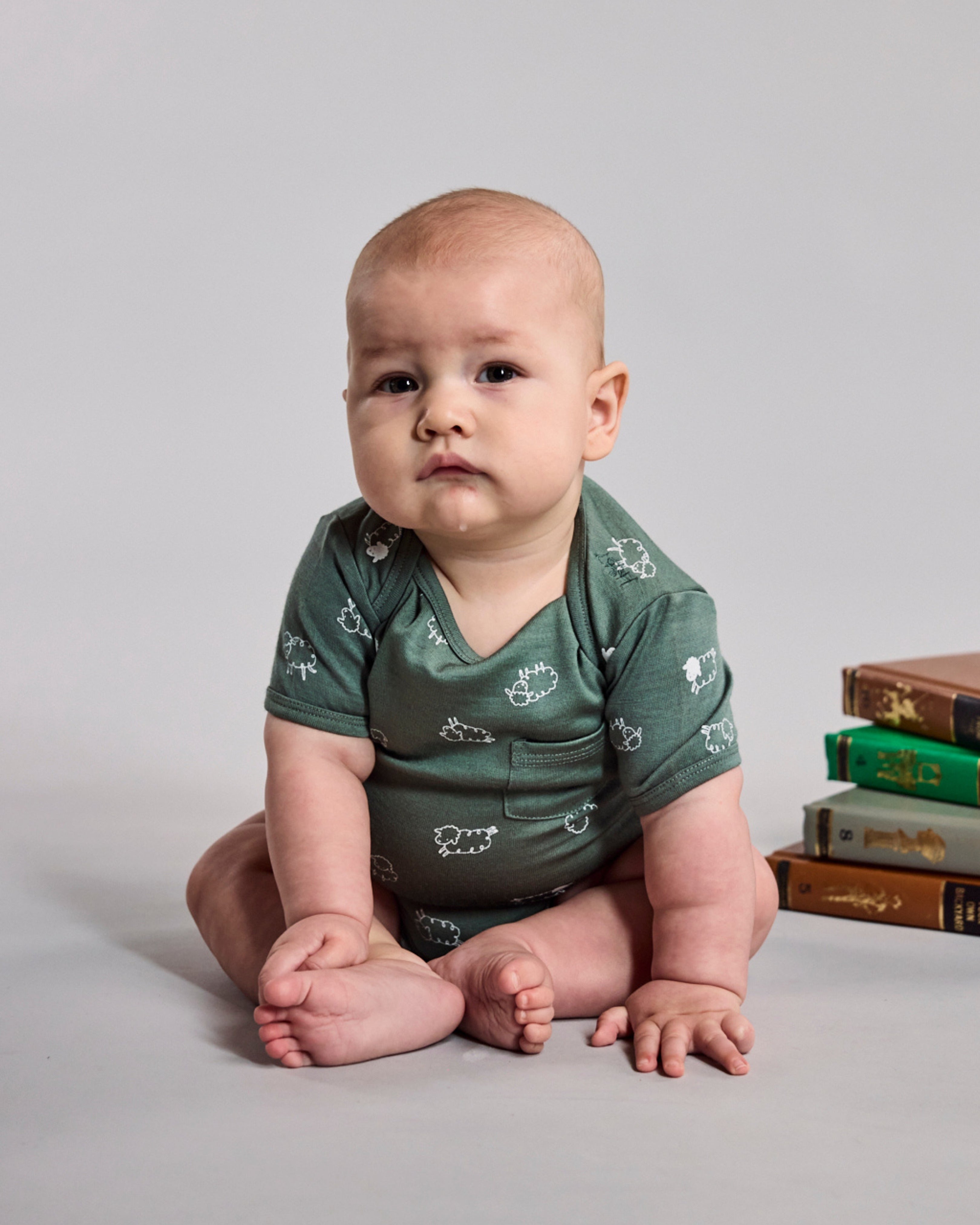 Ezra Bodysuit - 100% Merino Wool - Fern Flock