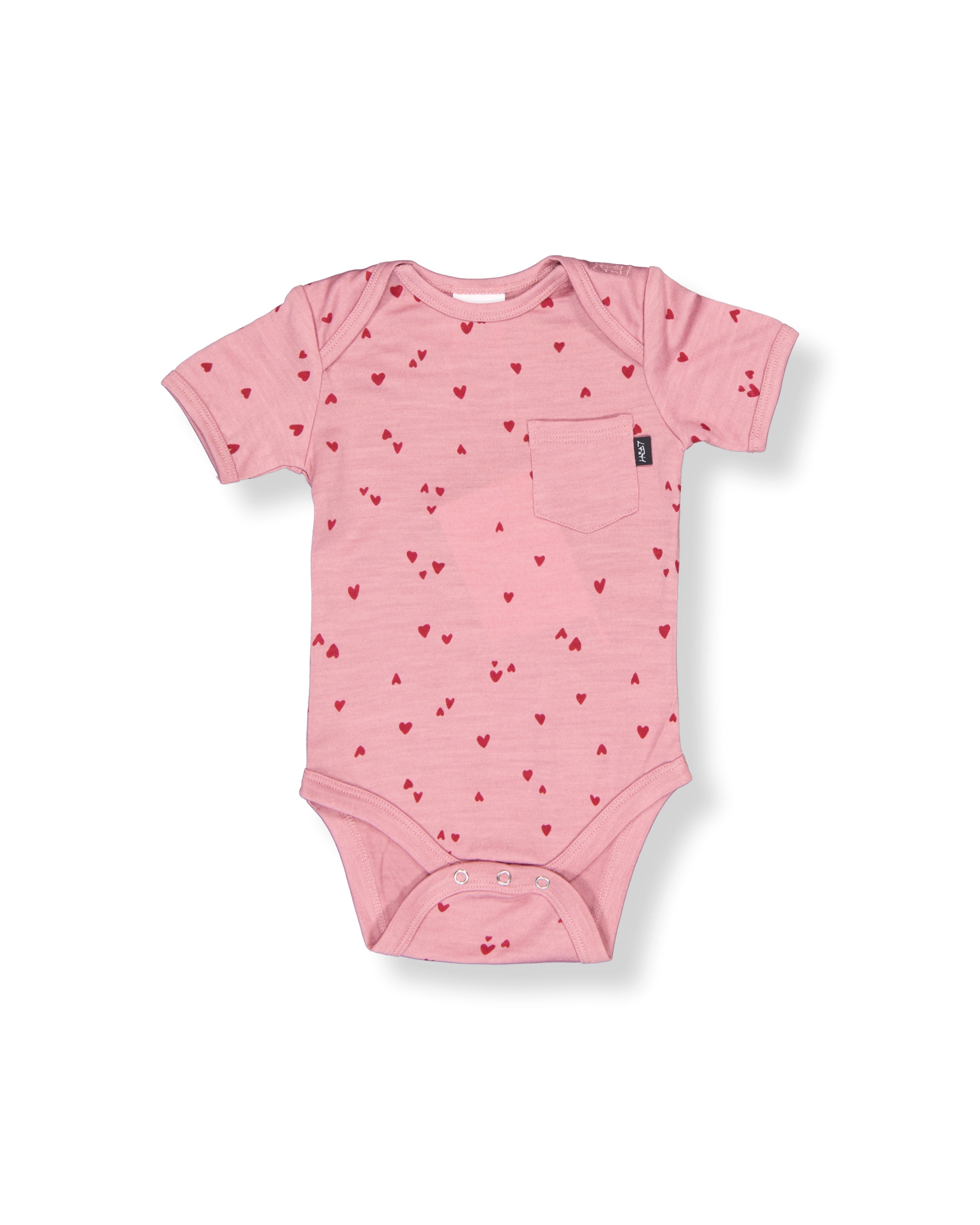 Ezra Bodysuit - 100% Merino Wool - Rose Miniheart