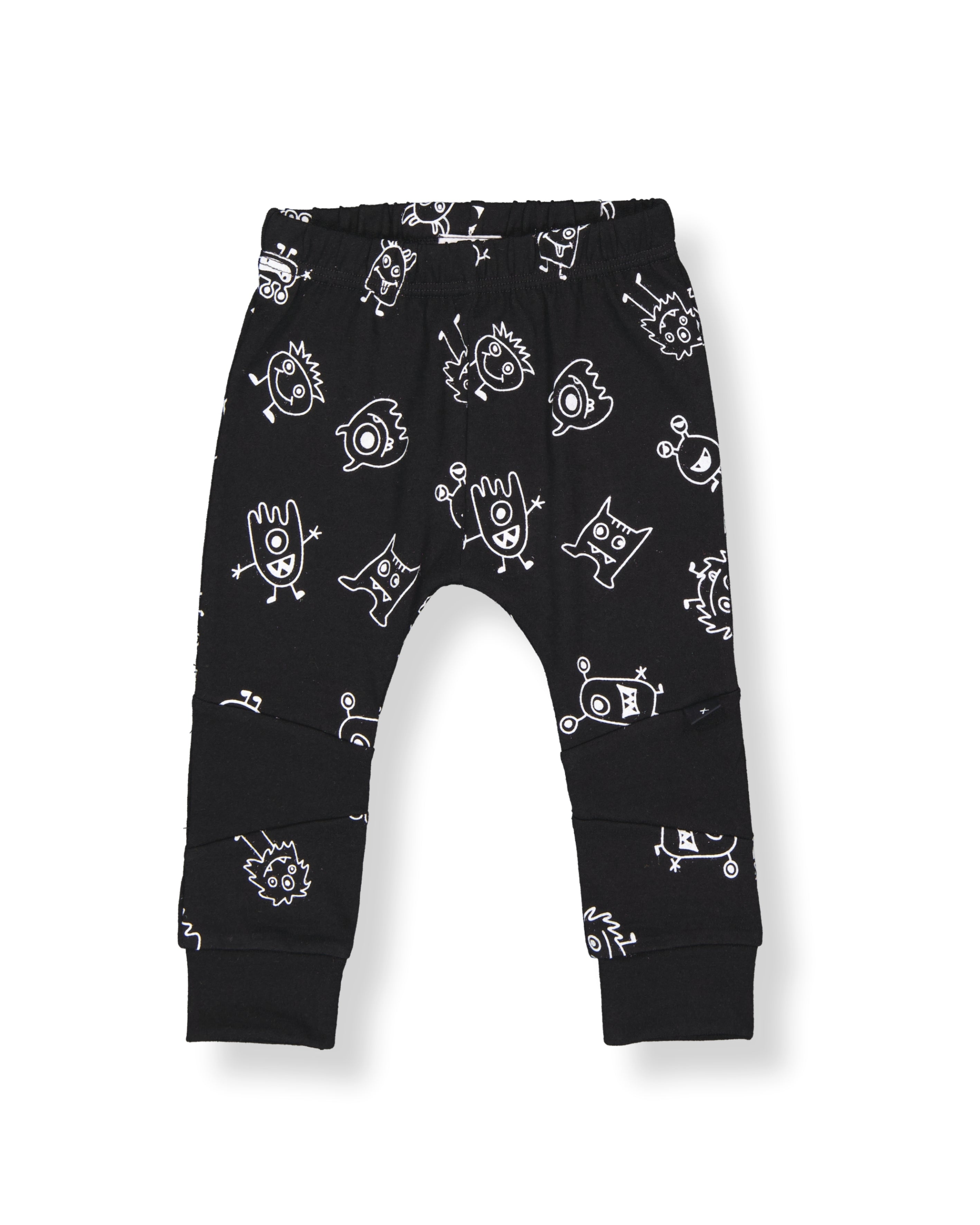 Patch Leggings - 100% Merino Wool, Black Monsters