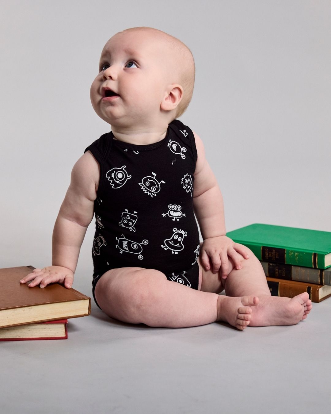 Hadley Bodysuit - 100% Merino Wool - Black Monsters