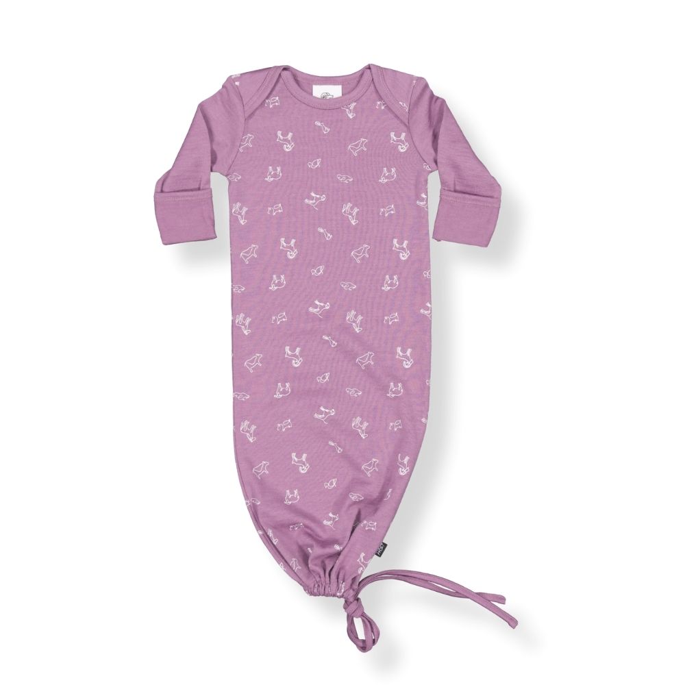 Newcomer Baby Gown · Mauve Animal · 0-3 months